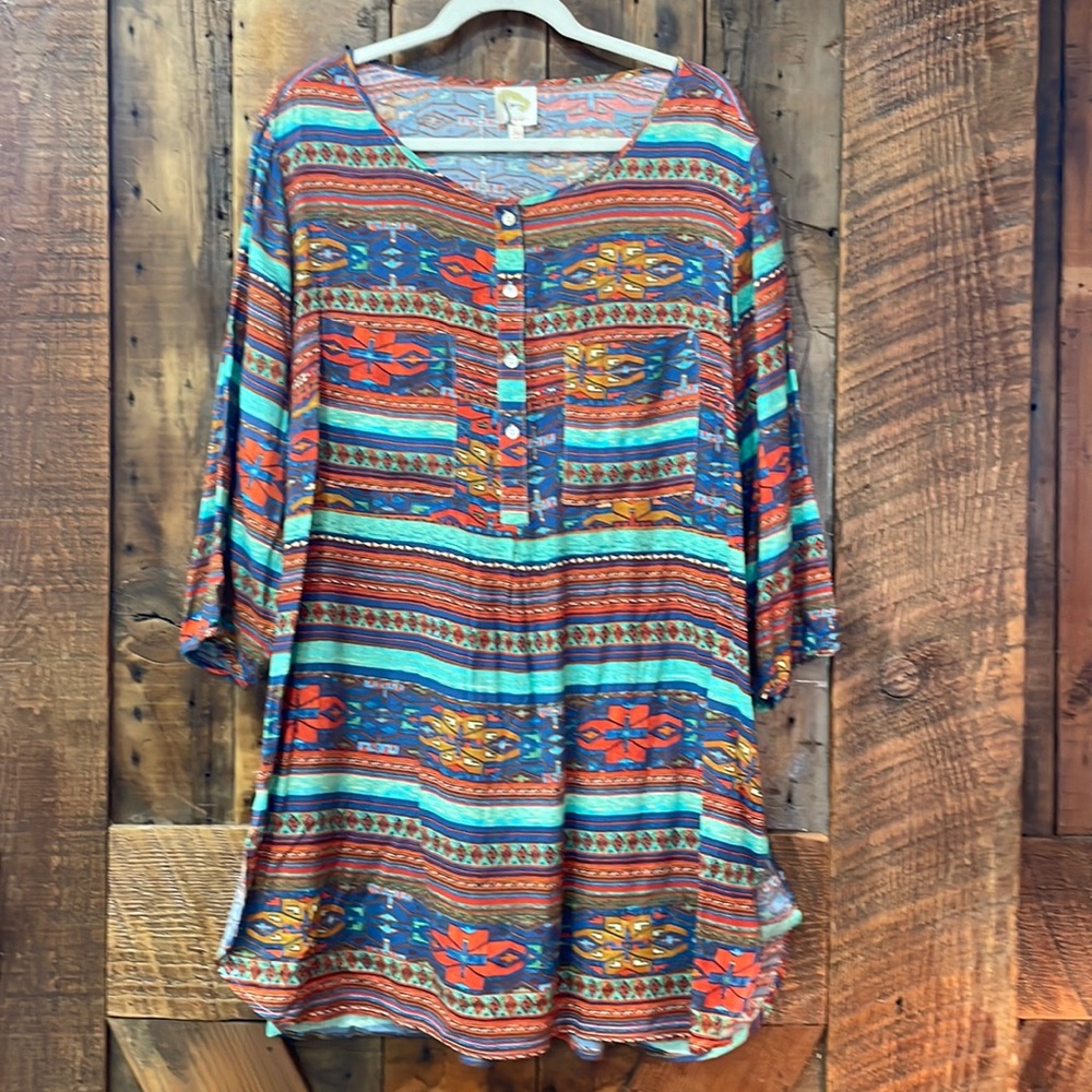 Multicolored Tunic, Lightweight, Three-Quarter Le… - image 1